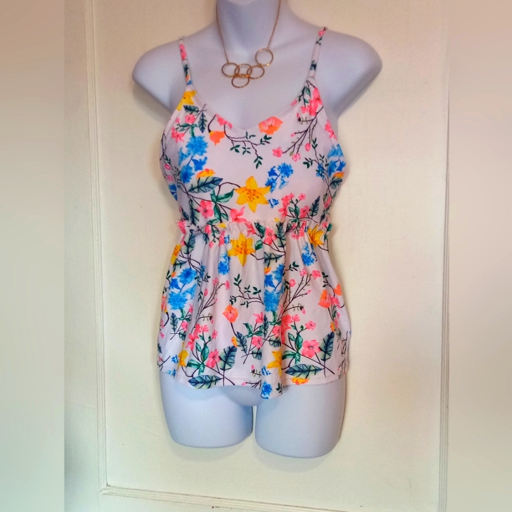Pink and Blue Floral Fitted Camisole Bikini